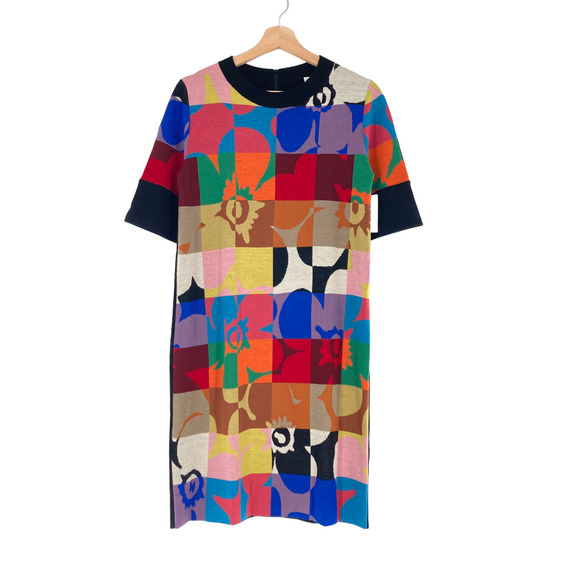 Akris Dresses & Skirts - Akris Punto 100% Wool Color Flower Block Knit Mock Neck Dress Zip Back